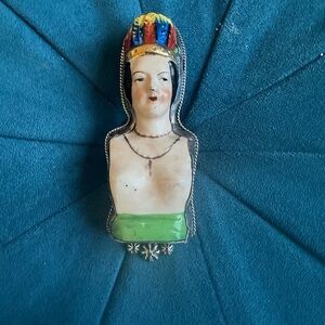 Vintage Bisque and Sterling Native Maiden Pendant